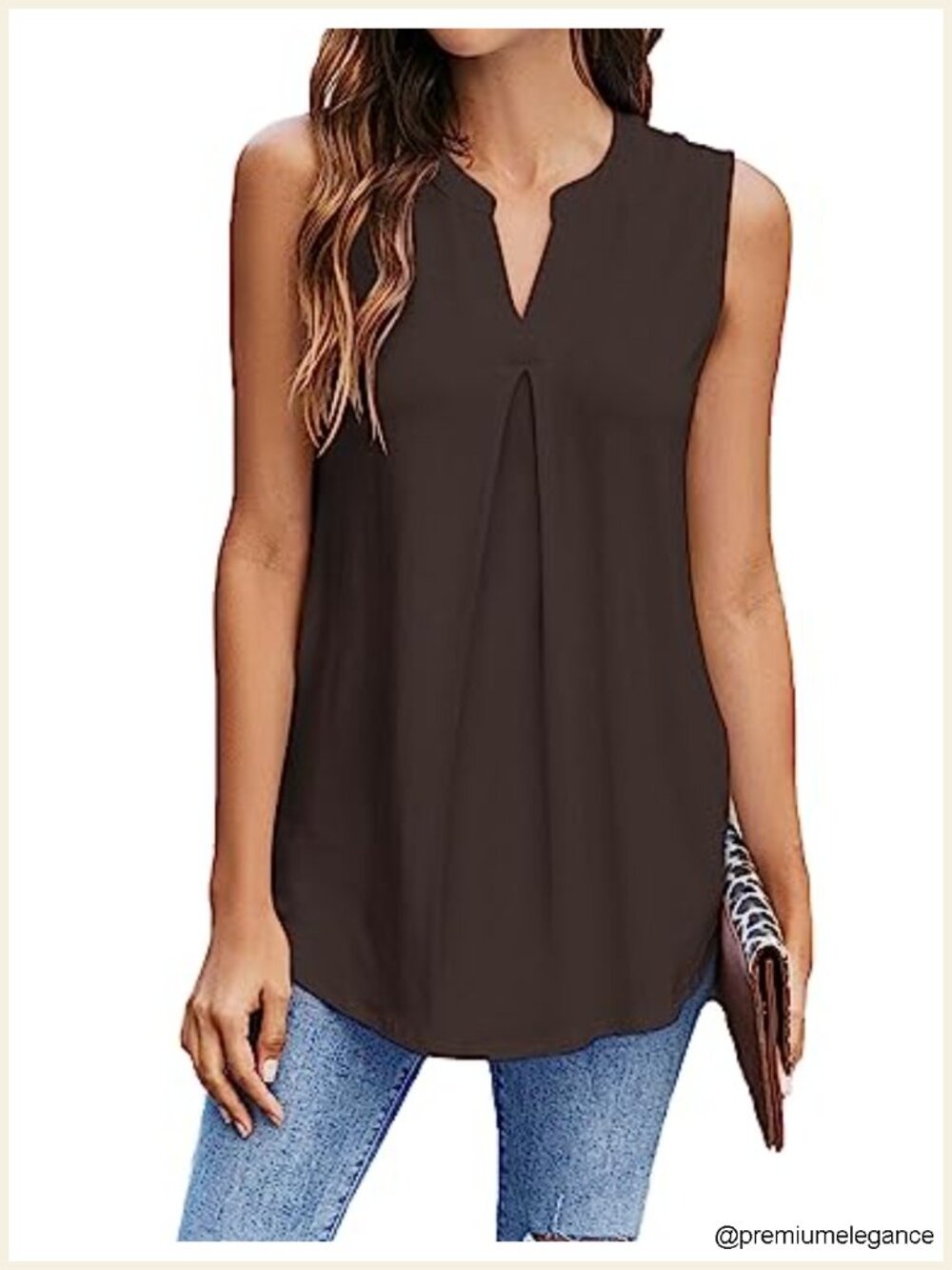 Women's Sleeveless V-Neck Tank Top Summer Blouse Pleated Loose Fit